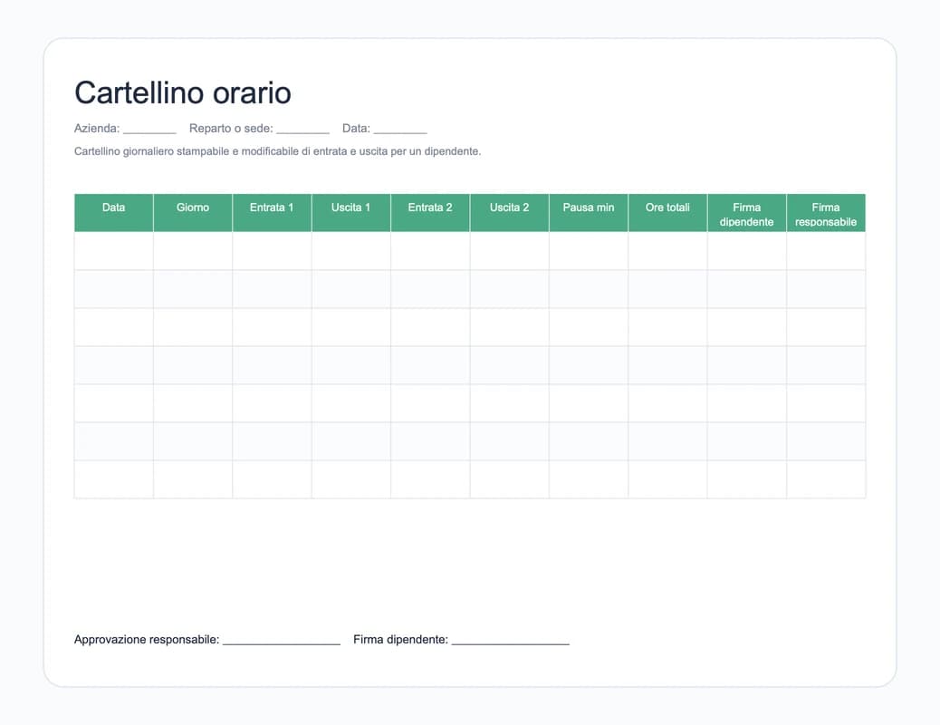 Anteprima del modello Excel di cartellino orario entrata e uscita