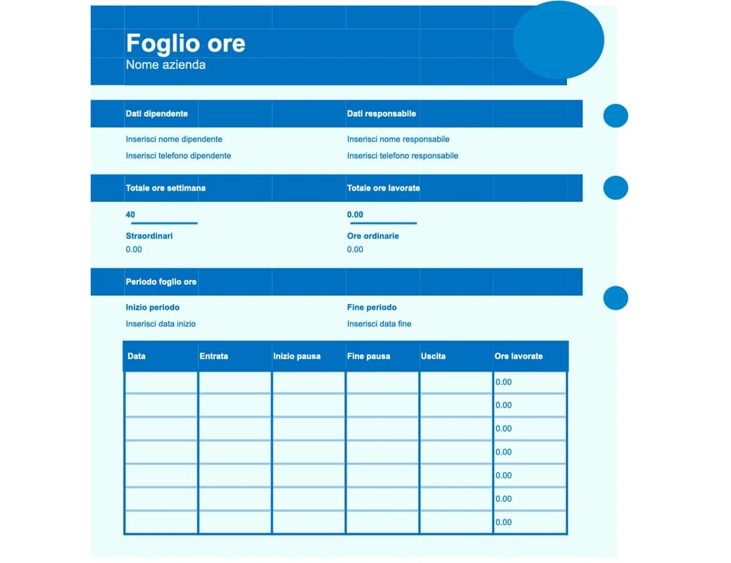 Anteprima del modello Excel di foglio presenze semplice